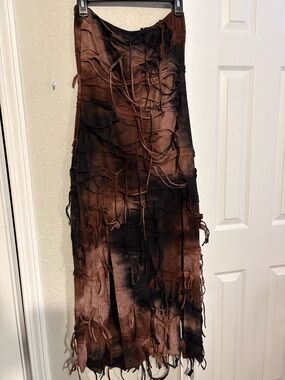 Rick Owens Strapless Layered Fringe Dress in Brown and Black
